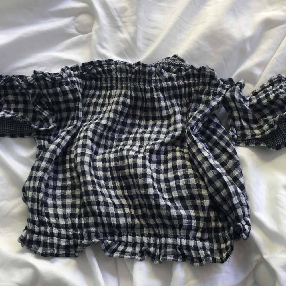 American Eagle blue gingham off the shoulder top
